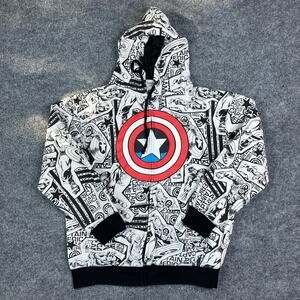 Marvel Comics Hoodie Mens Medium White Black Captain America Shield Full Zip